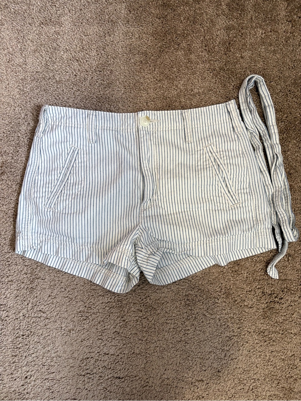 American Eagle Blue and White Striped 
Hi-Rise Shorts With Belt